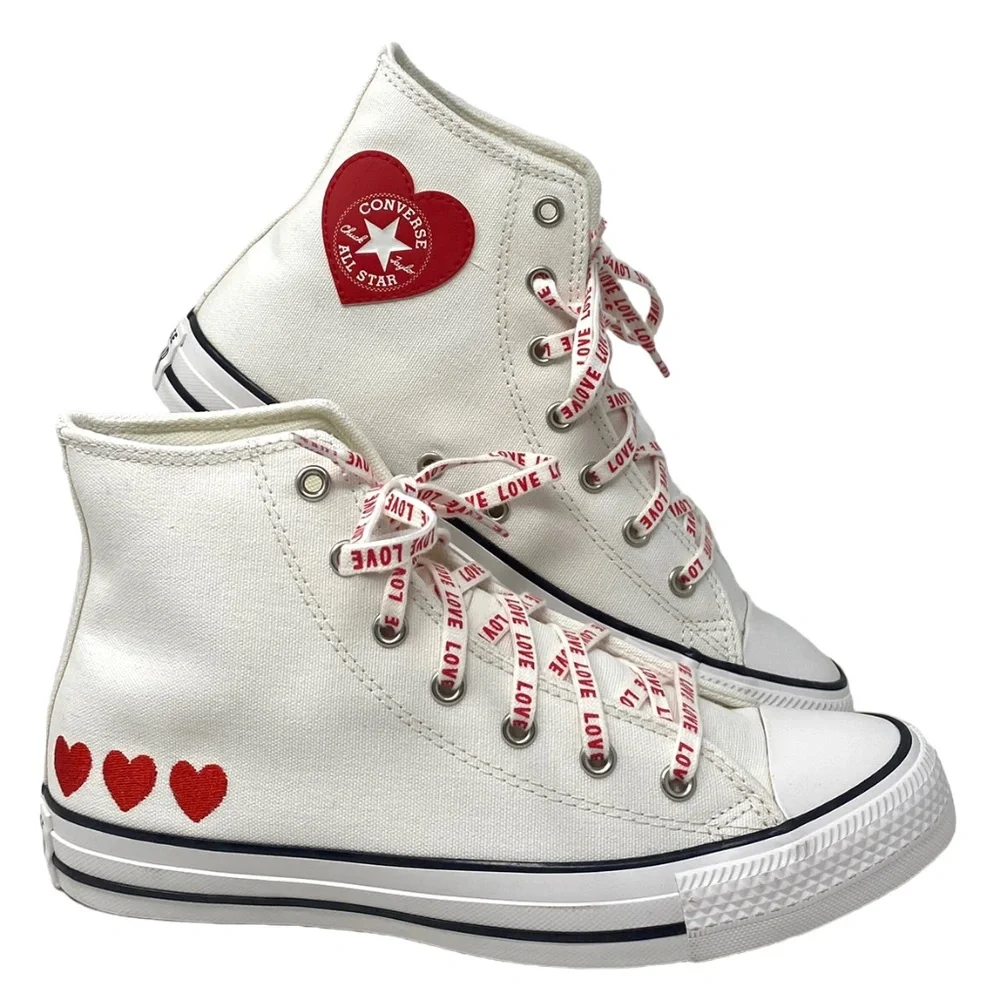 Converse Chuck Taylor High Sneakers Canvas Women's Kids Shoes Red White A02655F - Picture 1 of 10